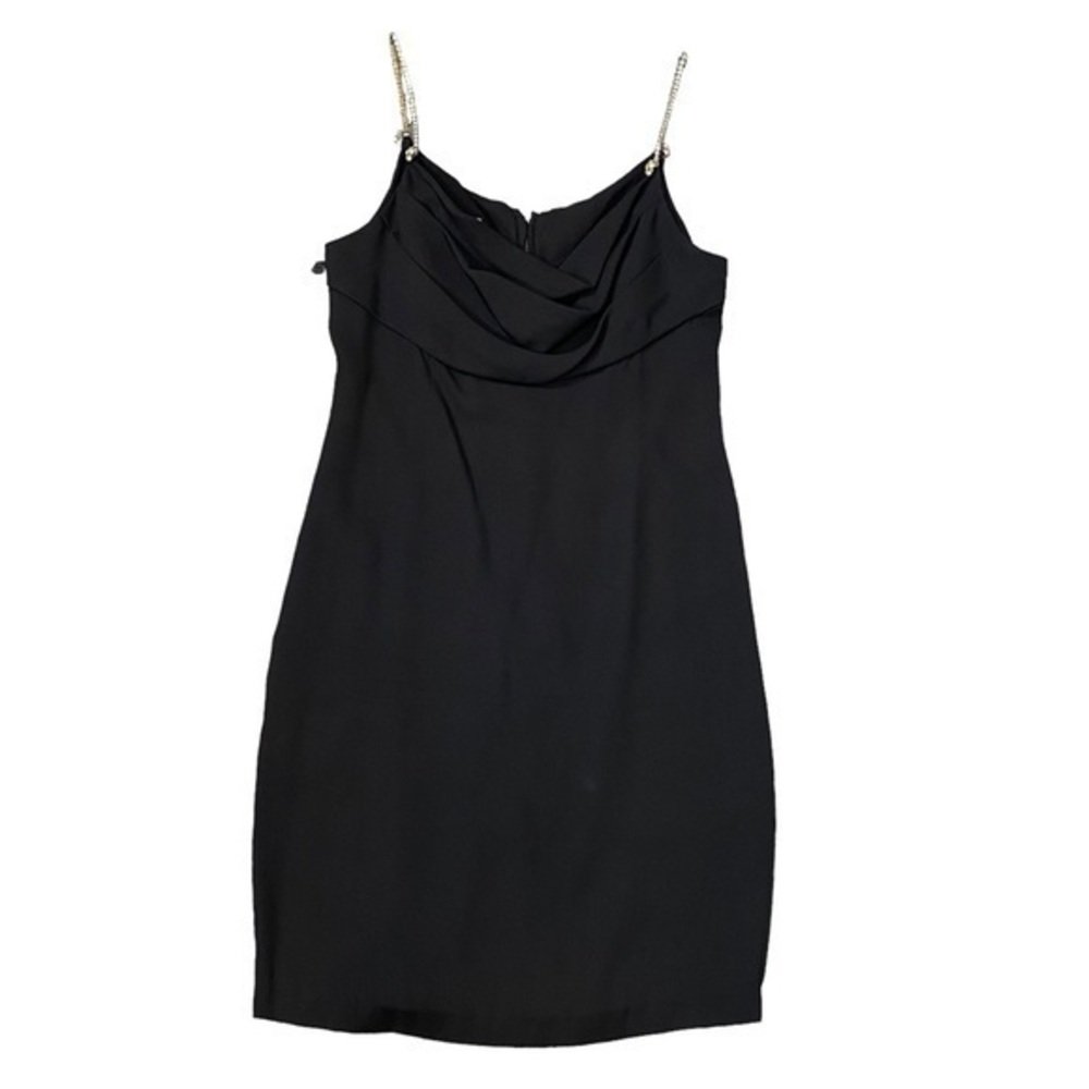 Vintage Black Las Vegas Party Mini Dress Evenings By Pantagis Jewel Strap Cowl